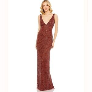 Mac Duggal Red Sequin Maxi Gown with V-Neck for Wedding Guest size 4 nwt